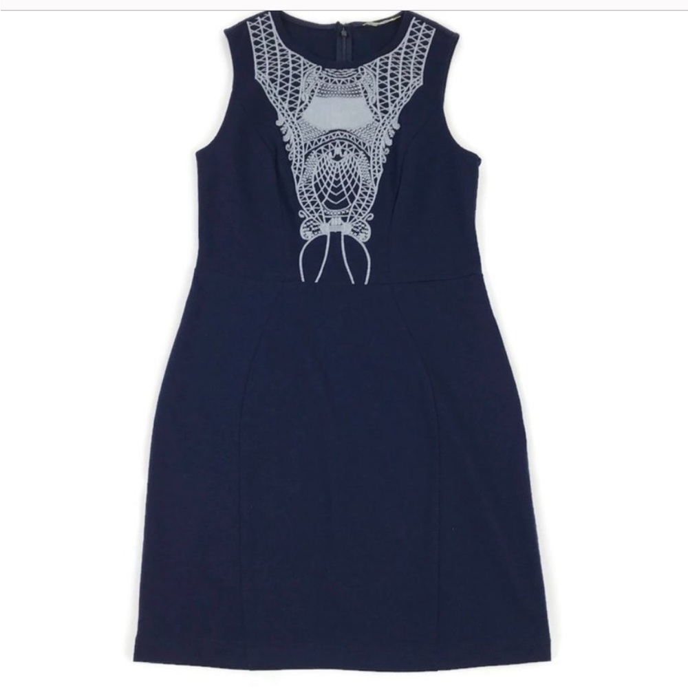 Gianni Bini Embroidered Sleeveless Dress Women's Small Navy Lined Crochet Lace